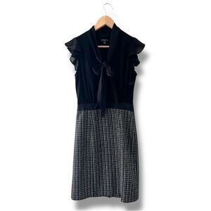 Banana Republic Dress Petite 2P Sheath Black Tweed Secretary Bow Tie Fall Career